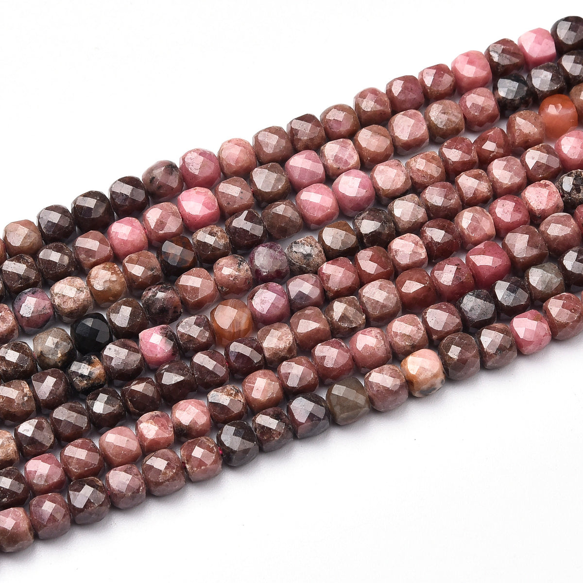 Rhodonite (Black, Dark Red, Pink) Beads Strand