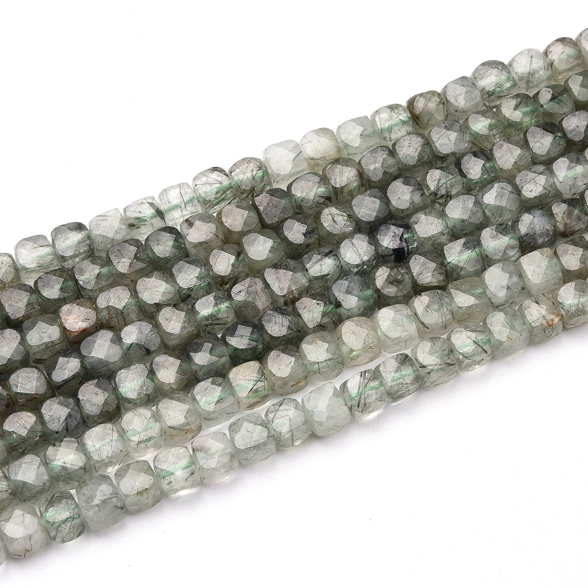 Natural Lite Green Rutilated Quartz Beads Strand