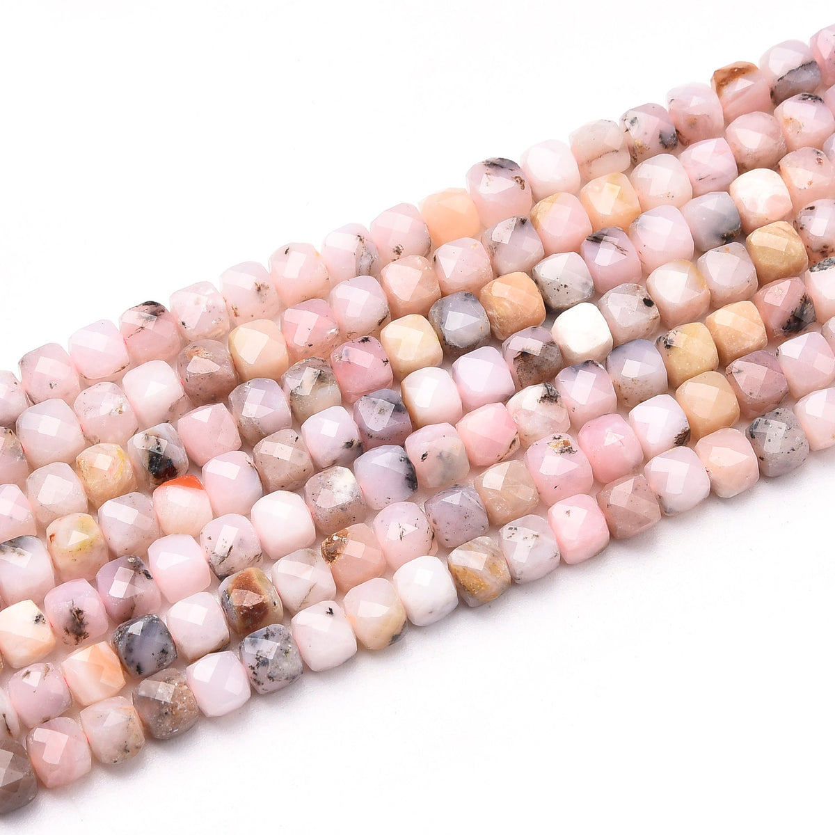 Pink / Cream Color with Small Black Spots Pink Opal Beads Strand