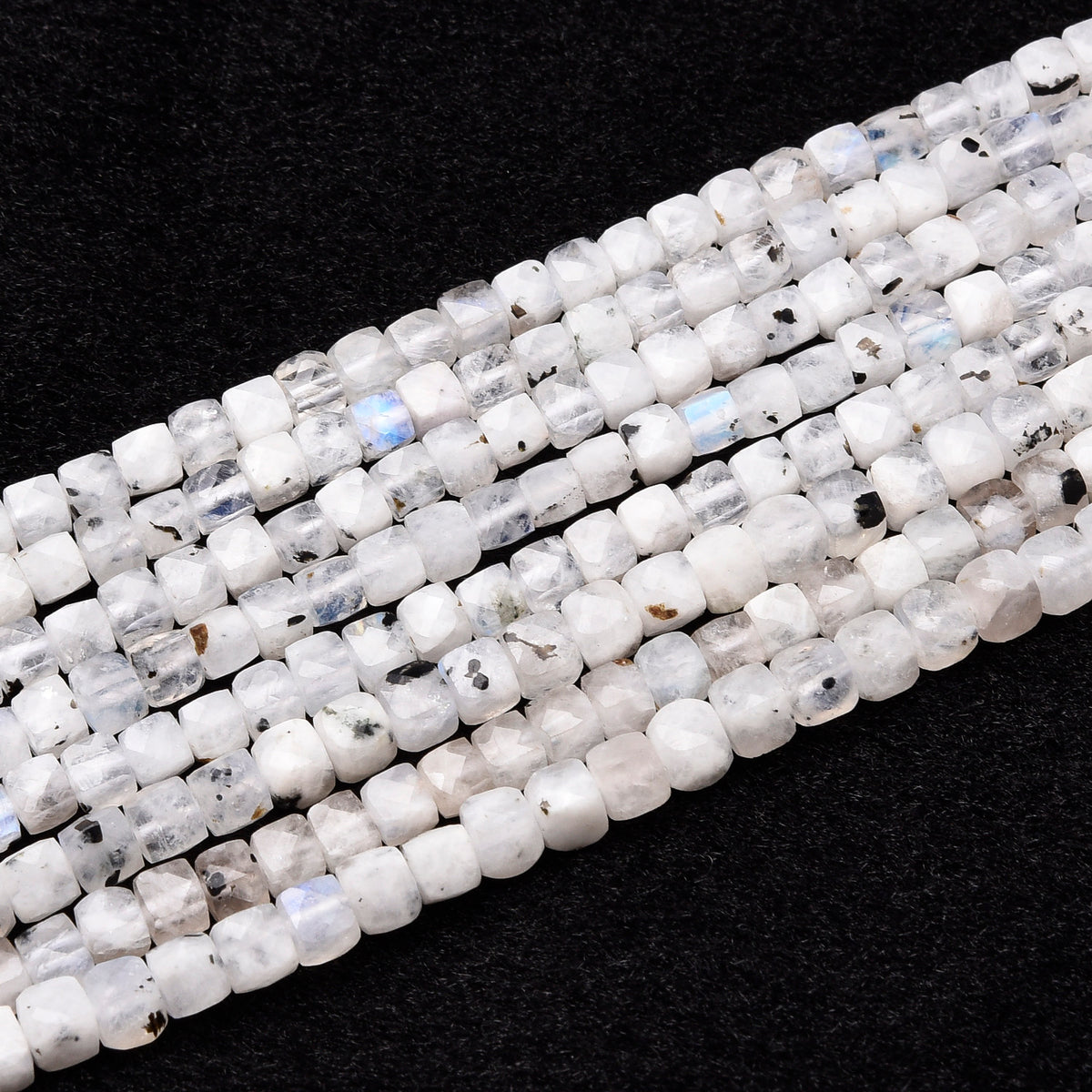 White Moonstone with Black Spots Beads Strand