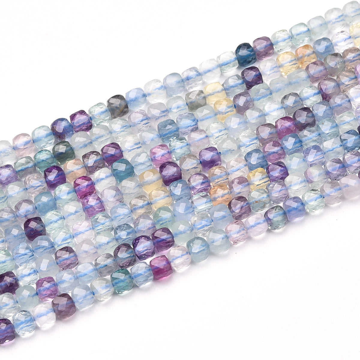 Blue / Purple / White / Yellow Fluorite Beads Strand