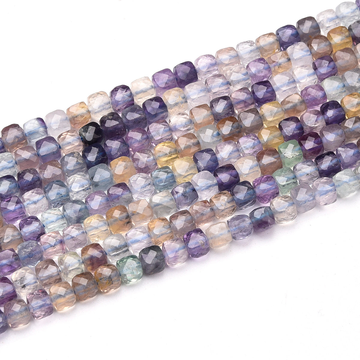 Black / Purple / White / Yellow Fluorite Beads Strand