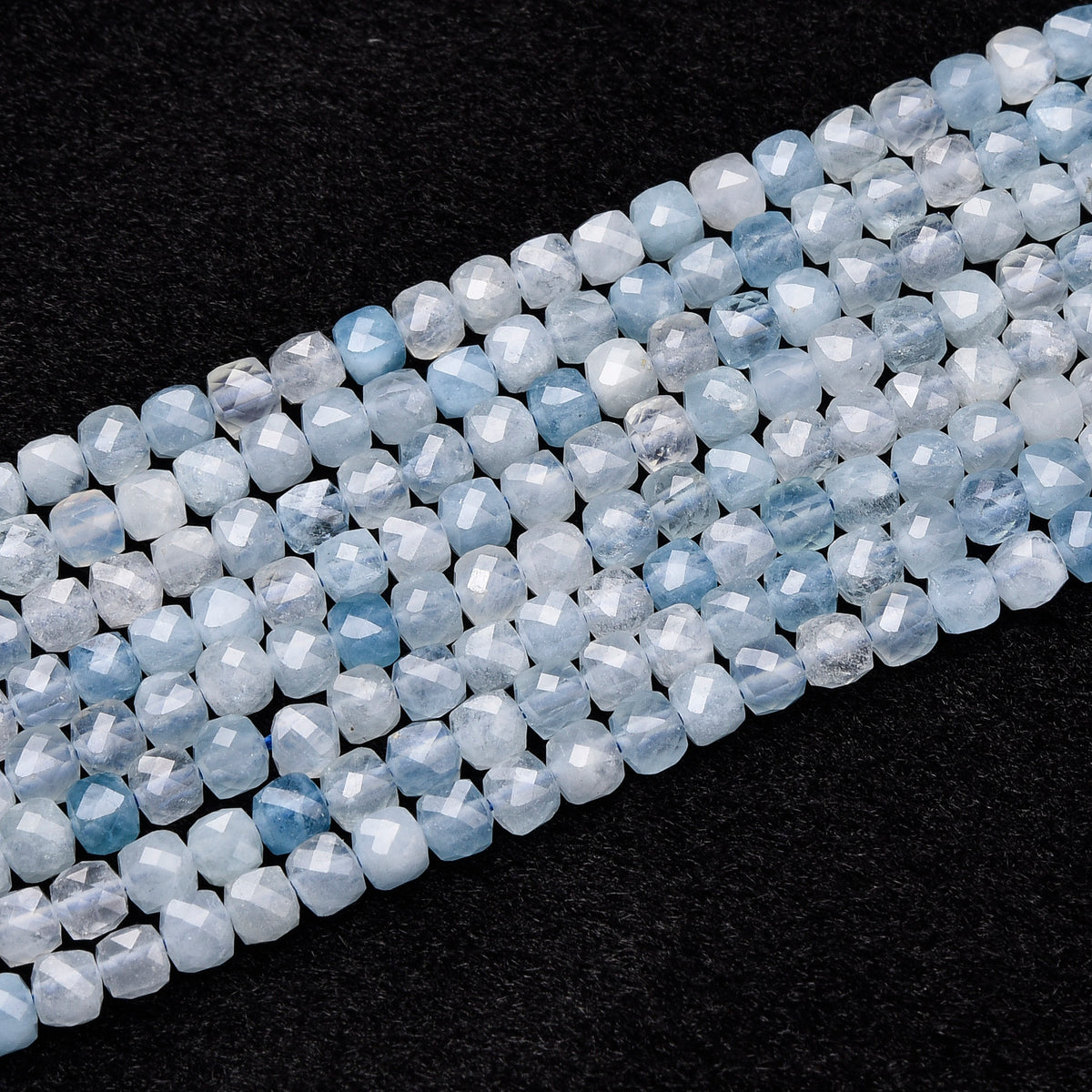 Light Blue and Blue Spots Aquamarine Beads Strand