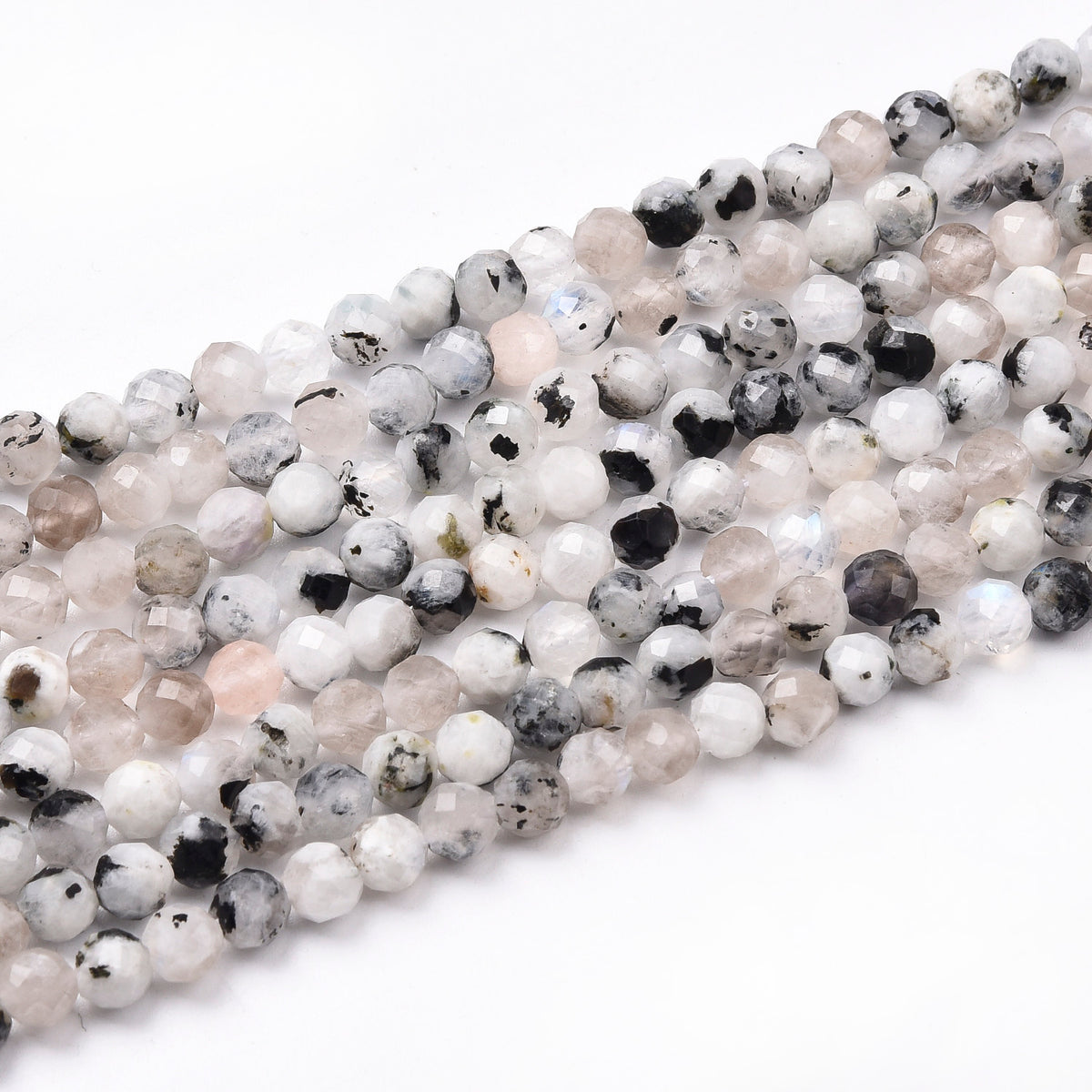 Grey / White / Brown Spot Moonstone Beads Strand