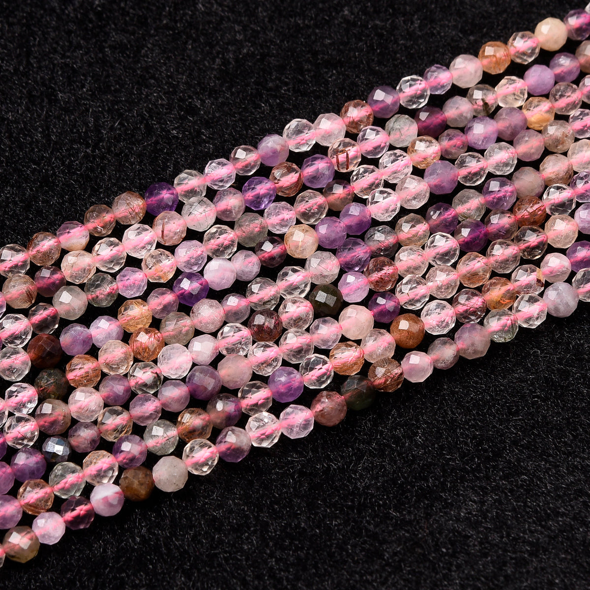 Light Pink / Light Purple / White Super Seven Crystal Beads Strand