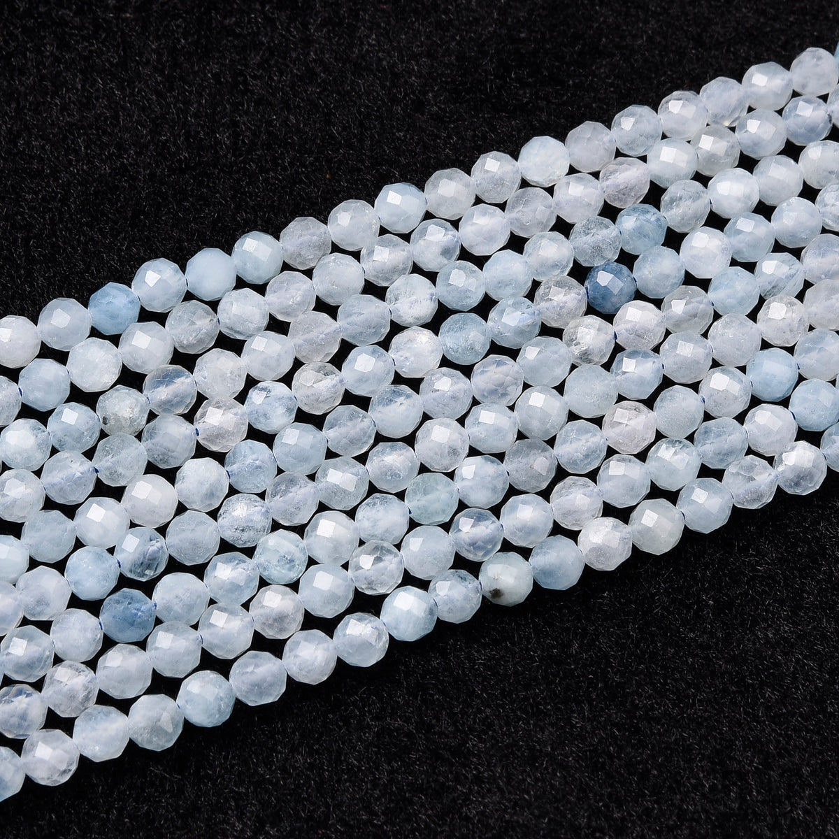 Light Blue / Black Spot Aquamarine Beads Strand