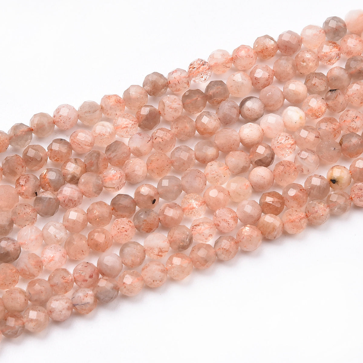 Pink / Black Spot Sunstone Beads Strand