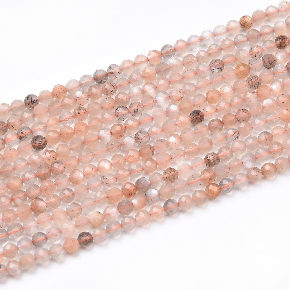 Light Pink / Grey / Black Spot Sunstone Beads Strand