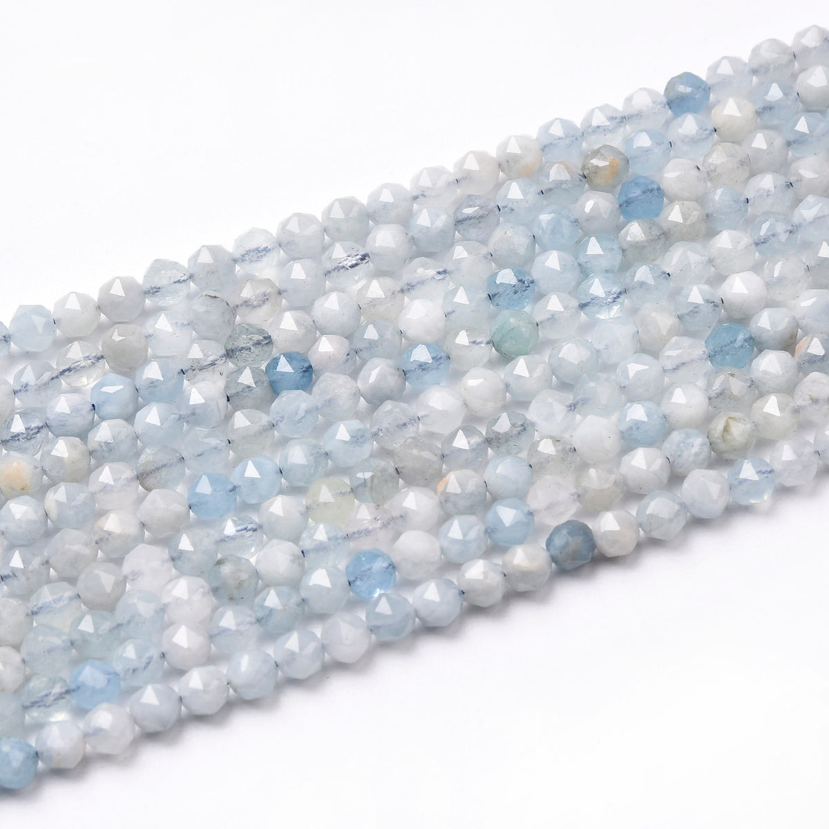 Blue / White Aquamarine Beads Strand