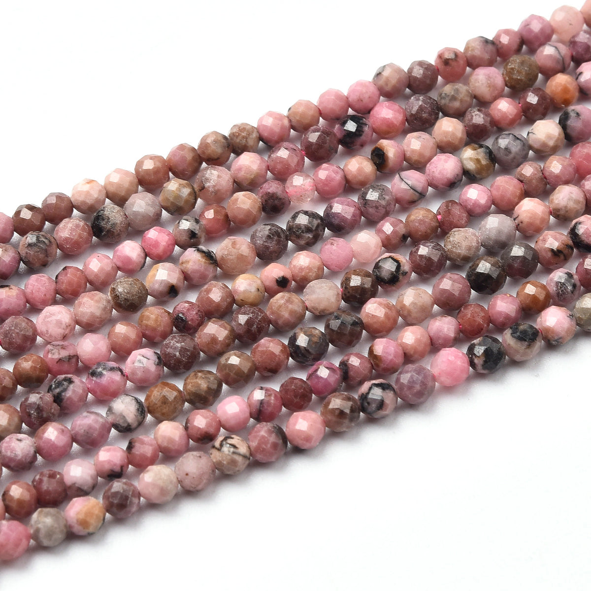 Pink / Black Rhodonite Beads Strand