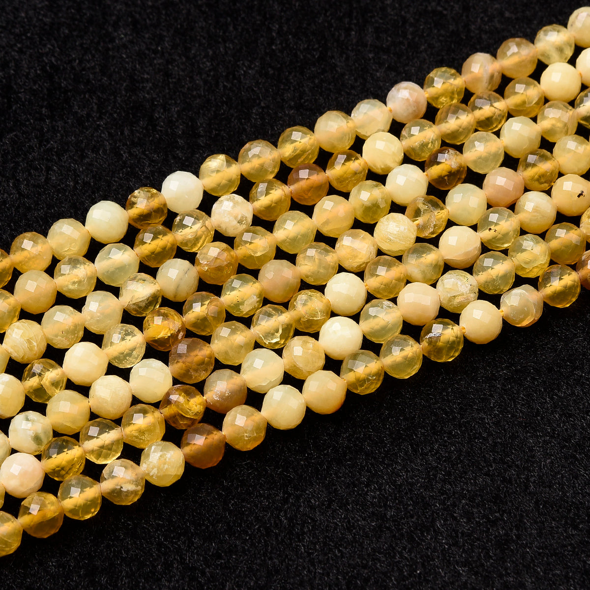 Yellow Opal  Beads Strand  (Black Spot)