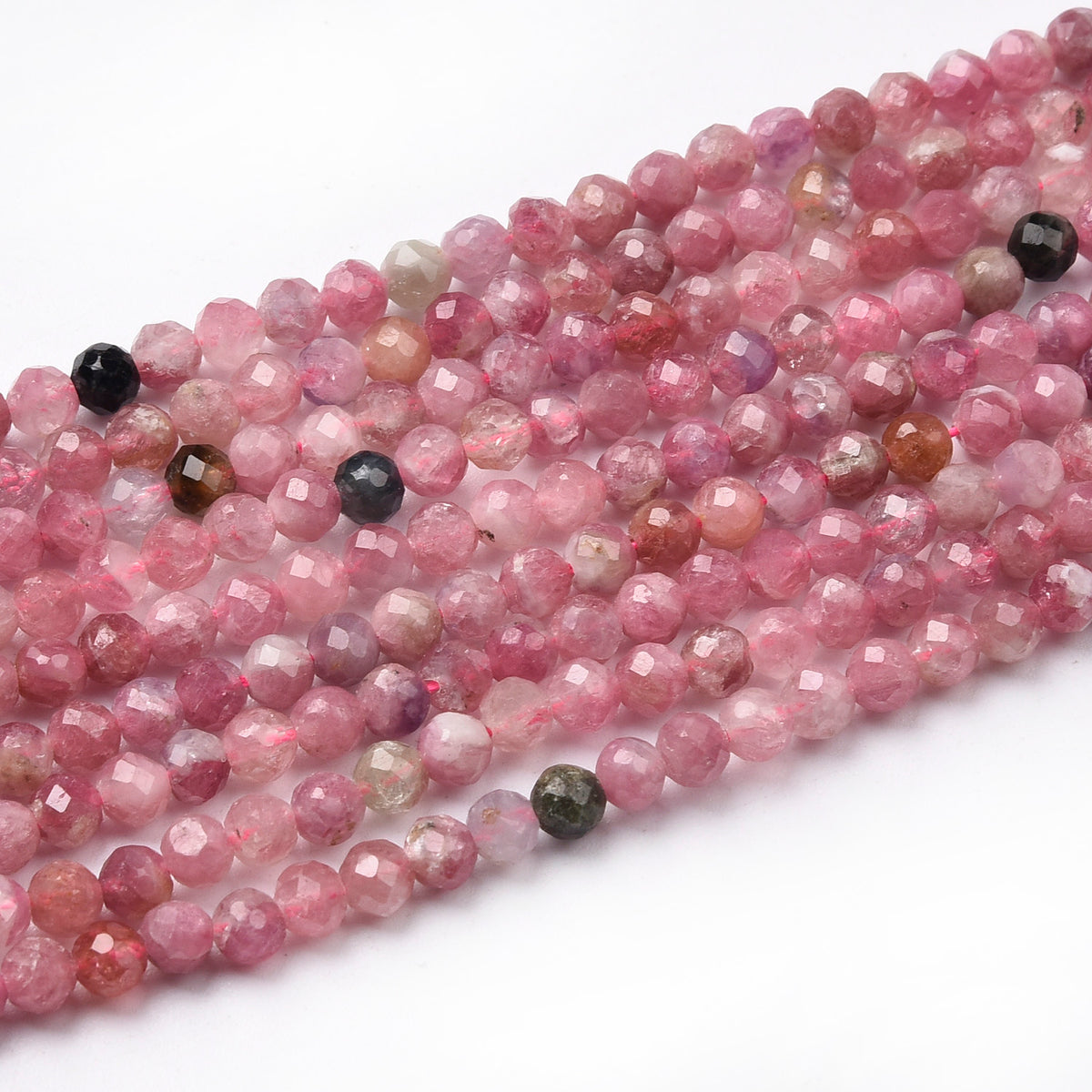 Pink / Black Tourmaline  Beads Strand