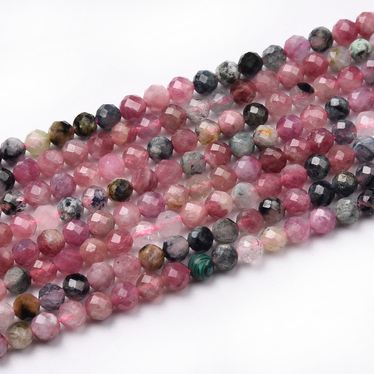 Pink / Grey / Greem Tourmaline  Beads Strand