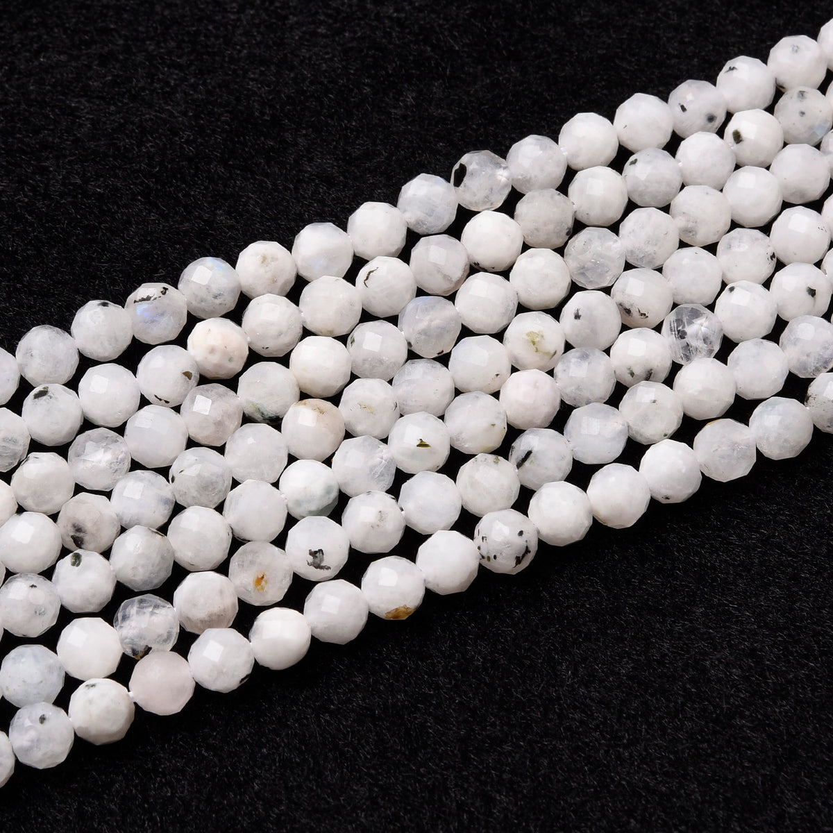 White / Black Spot Moonstone Beads Strand