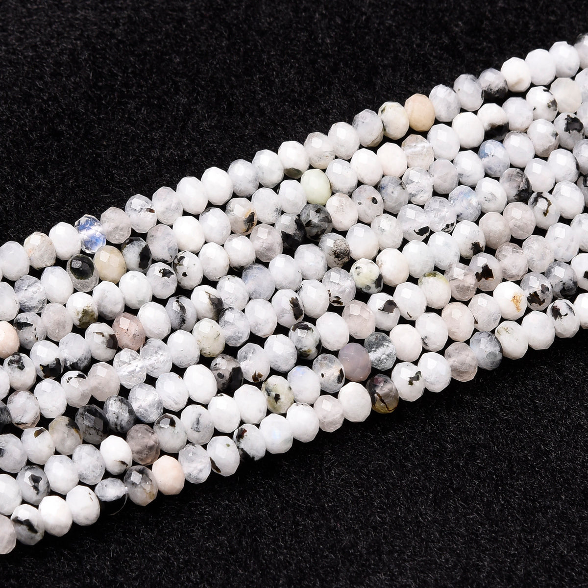 White / Black Spot Moonstone Beads Strand