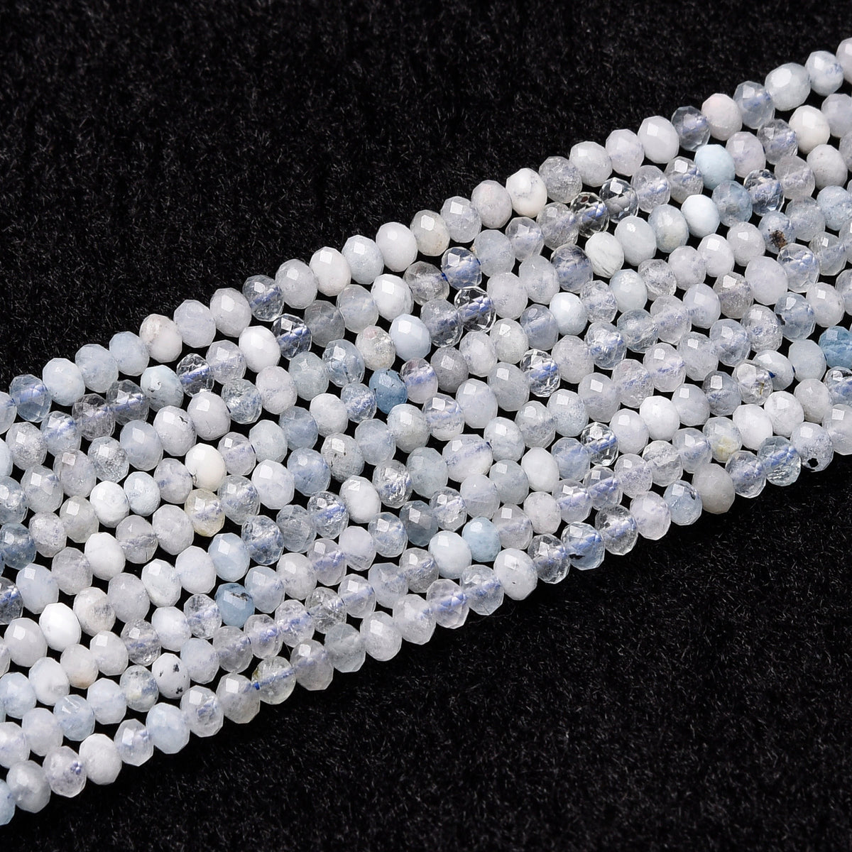 Blue / White / Black Spot Aquamarine Beads Strand