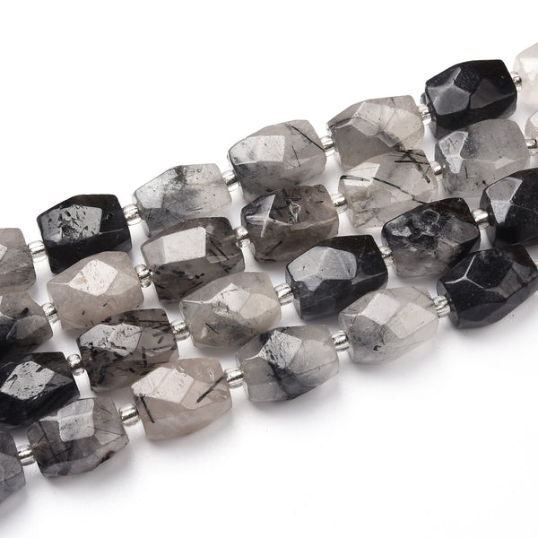 Black Rutilated Quartz Tube Beads for Jewelry Making - Dearbeads