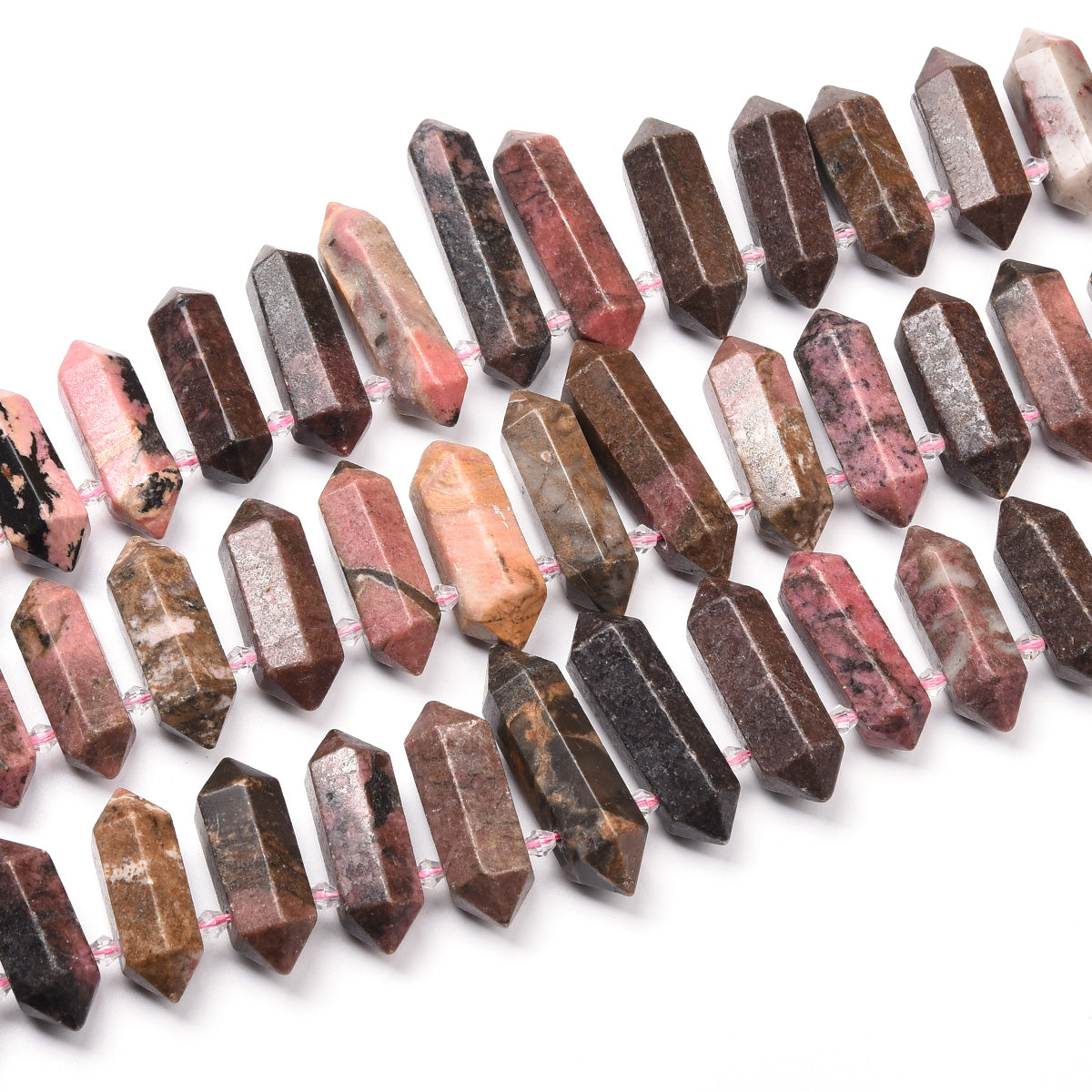 Black / Pink Rhodonite Beads Strand