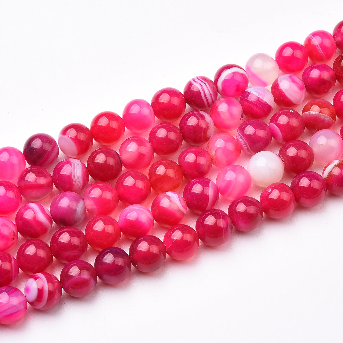 Red Striped Agate Beads Strand (Dyed)