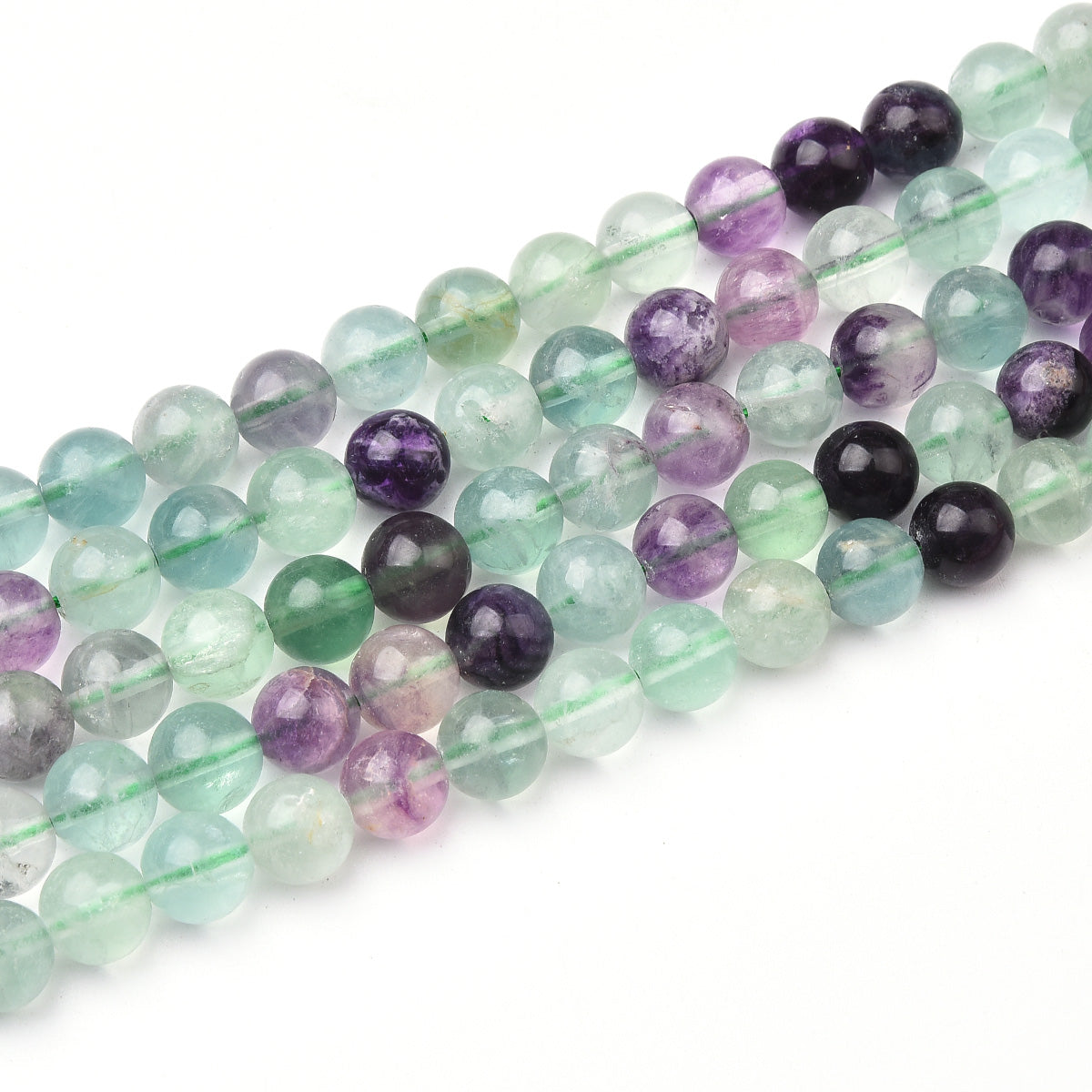 Green / Purple / Black Fluorite Beads Strand (Dyed)