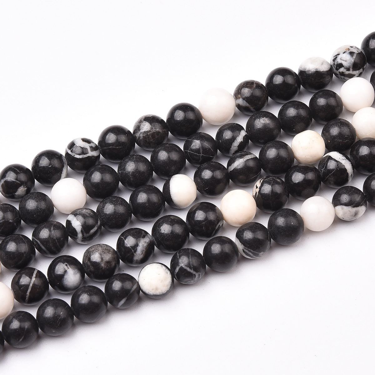 Black / White Mexican Jasper Beads Strand (Dyed)