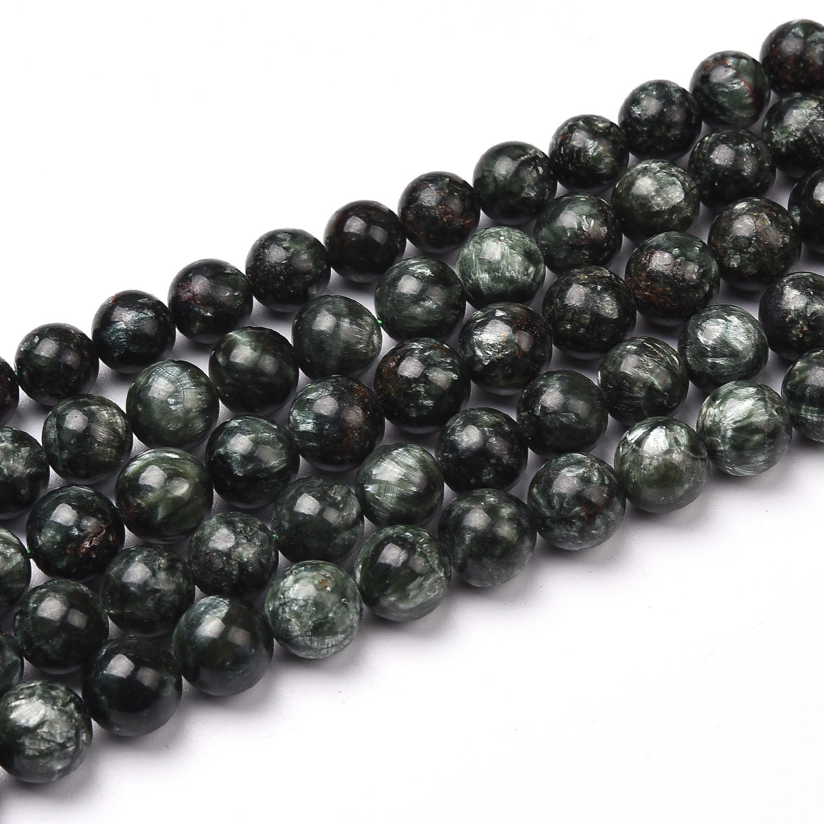 Dark Green Seraphinite Beads Strand