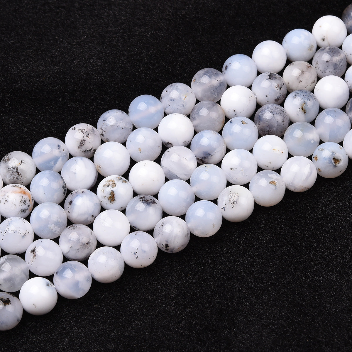 Black Spot White Opal Beads Strand