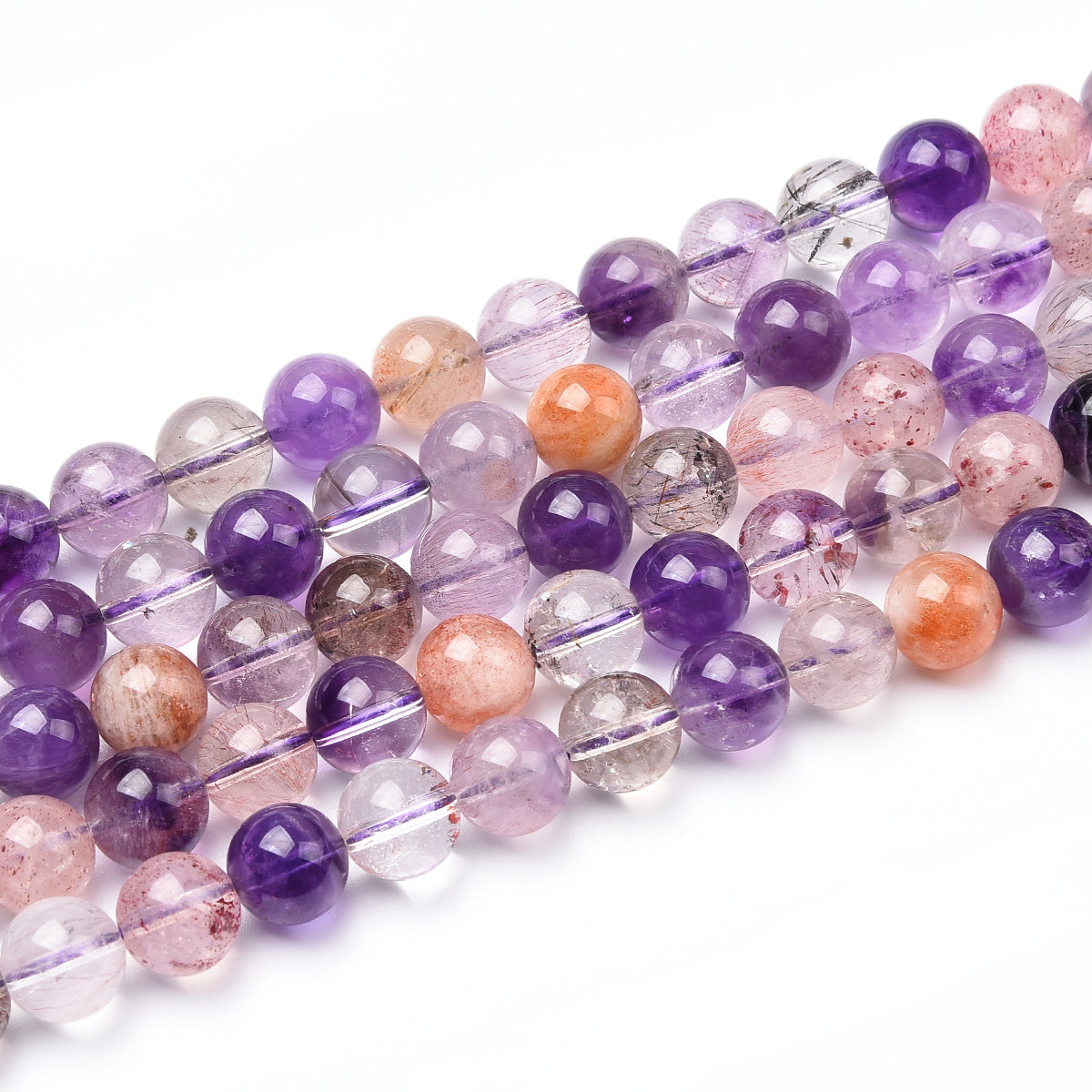 Purple / White Super Seven Beads Strand