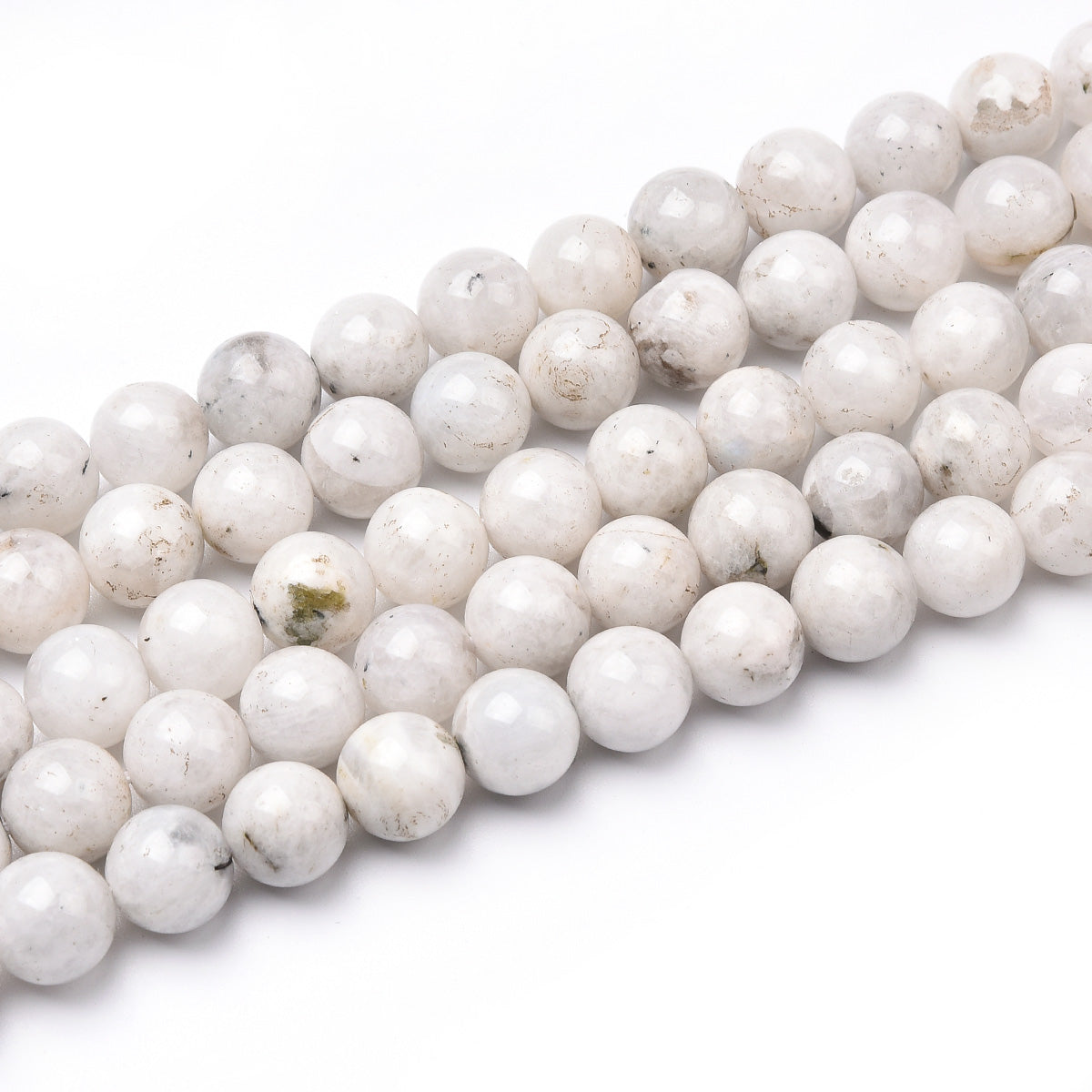 White Moonstone with Black Spot Beads Strand