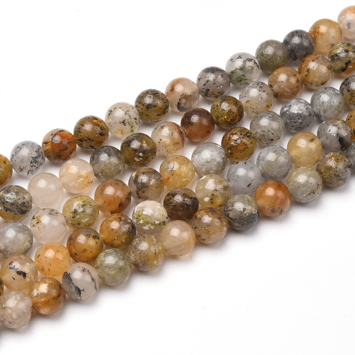 Brown / Grey / Red Sunstone Black Spot Beads Strand