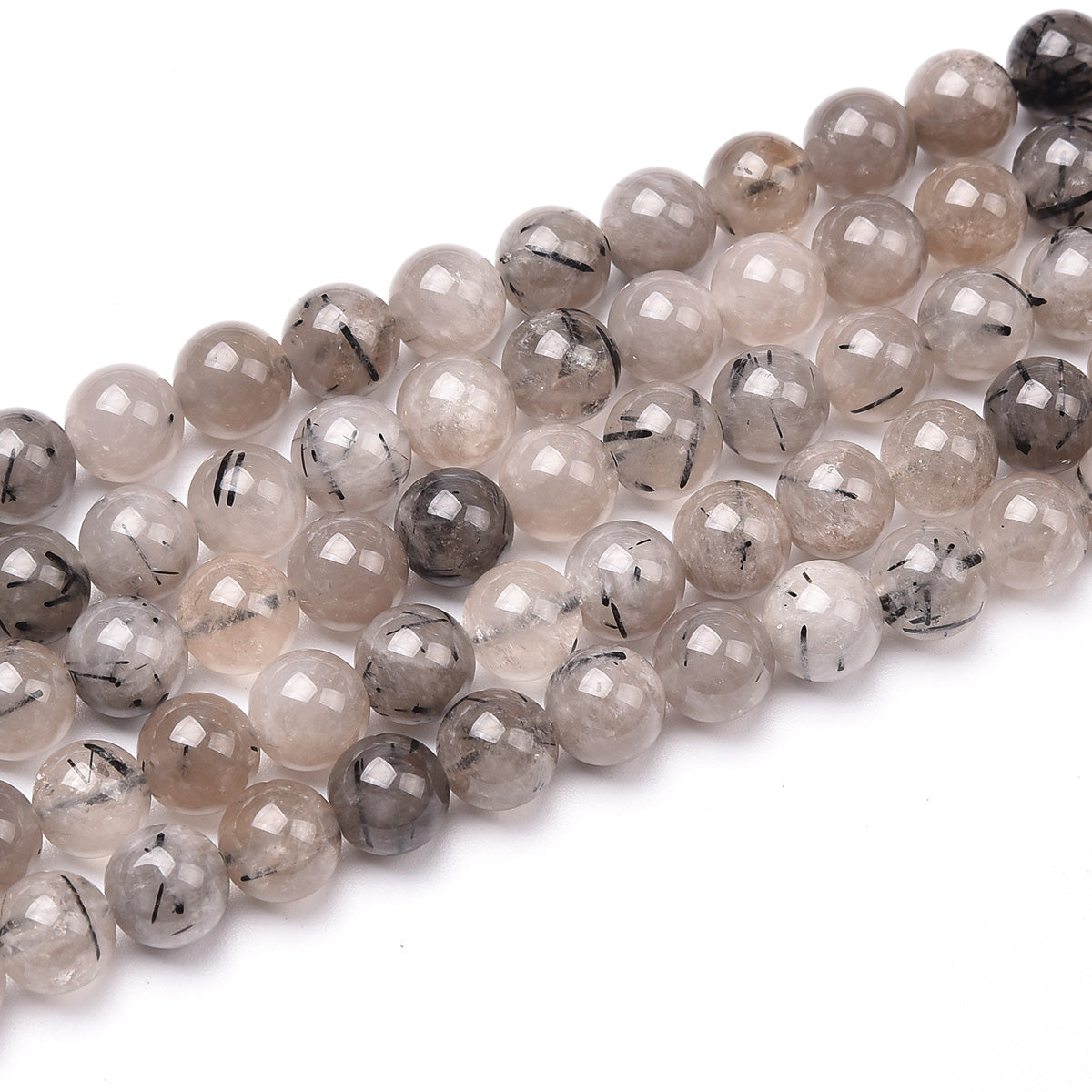 Black Rutilated Quartz Beads Strand