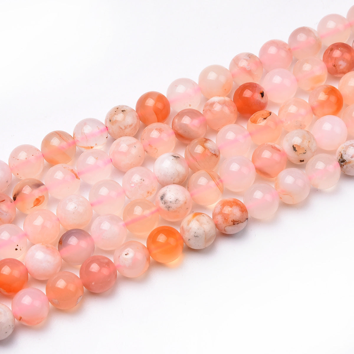 Pink Cherry Agate Light Color with Black Spot Beads Strand