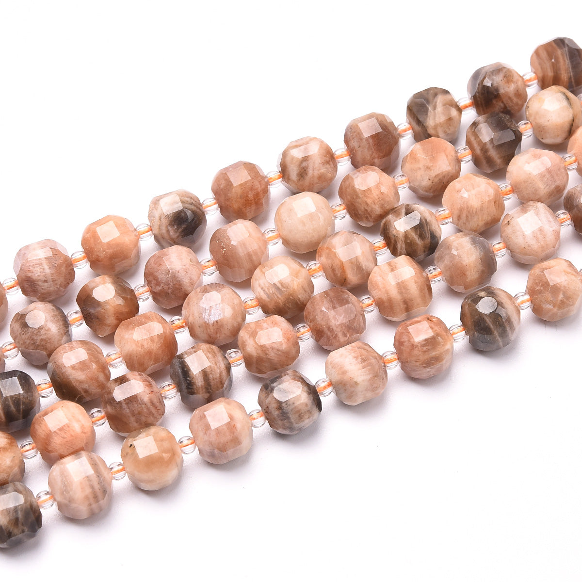 Pink / Brown / Cream Sunstone Beads Strand